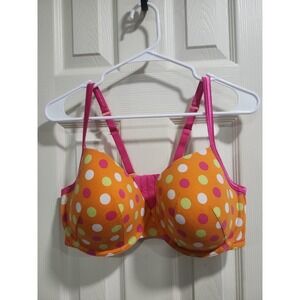 Cacique Bra Underwire Orange Hot Pink Polka Dots Cotton 40DDD Convertible Straps